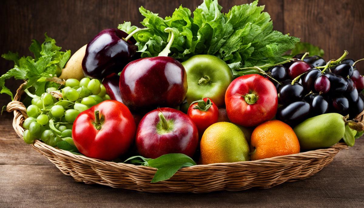 A diverse selection of organic fruits and vegetables.